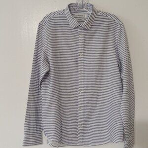 Calvin Klein Men’s White & Blue Striped Cotton Shirt, Classic Fit, Size L